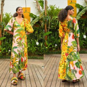 FARM RIO Mixed Prints Midi Wrap Dress